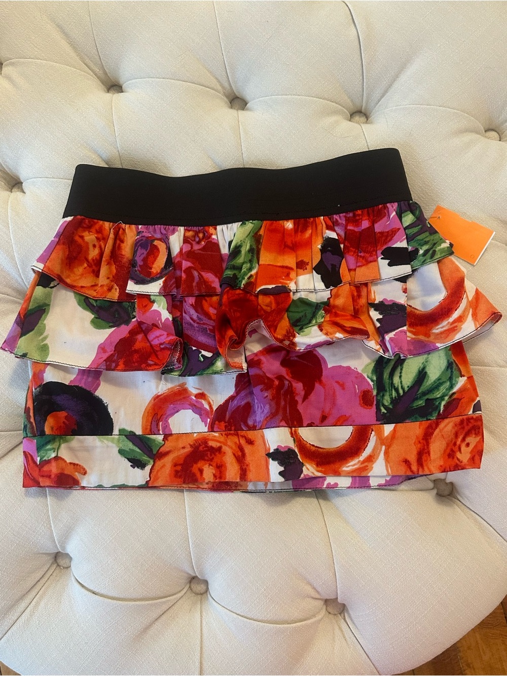 Forever 21 Black-Waist Multicolor Floral Ruffle Mini Skirt